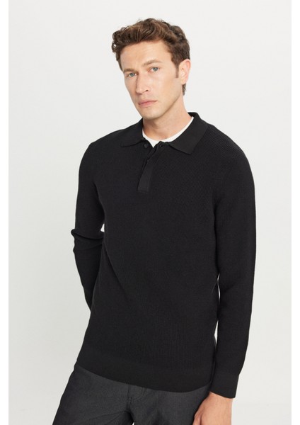 Pamuklu Standart Fit Normal Kesim Jakarlı Polo Yaka Triko Kazak fırsatları