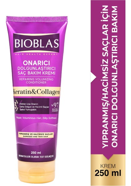 Sülfatsız Saç Bakım Kremi 250 ml Keratin ve Kolajen İçerikli İnce Telli Saçlara Hacim ve Dökülme Karşıtı modelleri