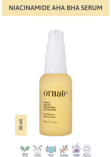 Gözenek, Siyah Nokta ve Akne Karşıtı, Ton Eşitleyici Cilt Bakım Serumu Aha Bha, Niacinamide 30 ml