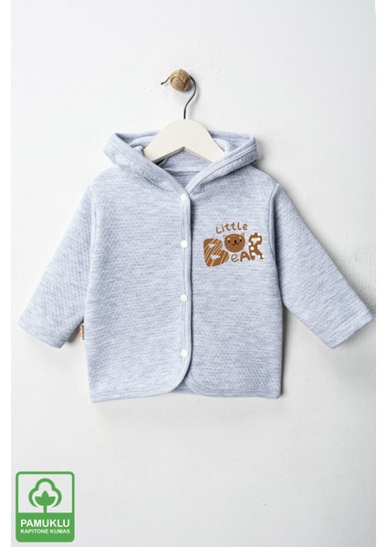 Unisex Bebek Little Bear Baskılı Pamuklu 6-9-12-18 Ay Kapitone Bebek Hırka
