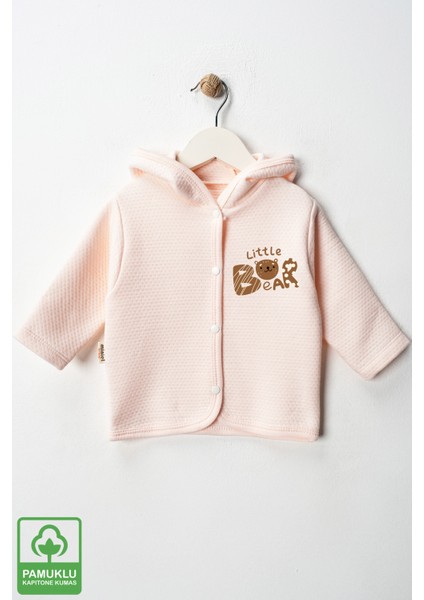 Unisex Bebek Little Bear Baskılı Pamuklu 6-9-12-18 Ay Kapitone Bebek Hırka
