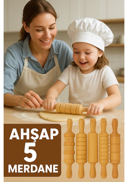 Çocuklara Özel 5’li Ahşap Merdane Seti – Minik Şefler Oyun ve Mutfak Eğlencesi Oyun Hamurları Için fırsatları