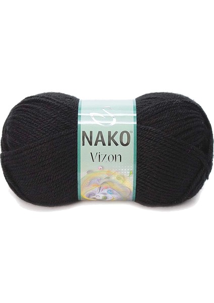 1 Adet Vizon Premium Akrilik El Örgü Ipi Yünü Renk NO:217 Siyah