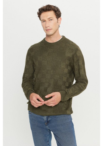 Standart Fit Normal Kesim Bisiklet Yaka Jakarlı Triko Kazak