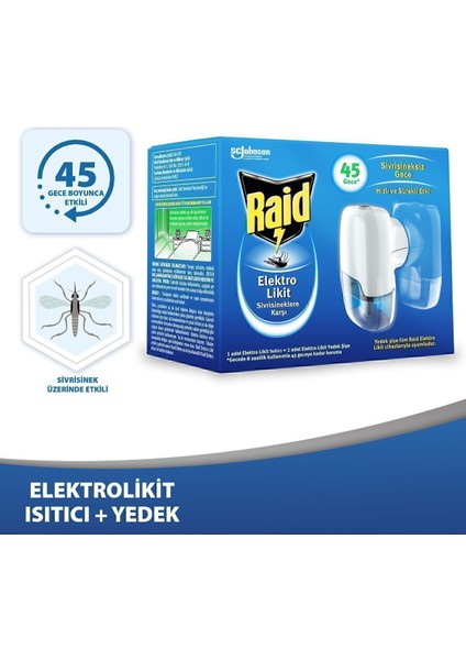 Elektro Likit Sivrisinek İlacı 27,4 ml 45 Gece Etkili Güçlü Formüllü Hızlı Etki