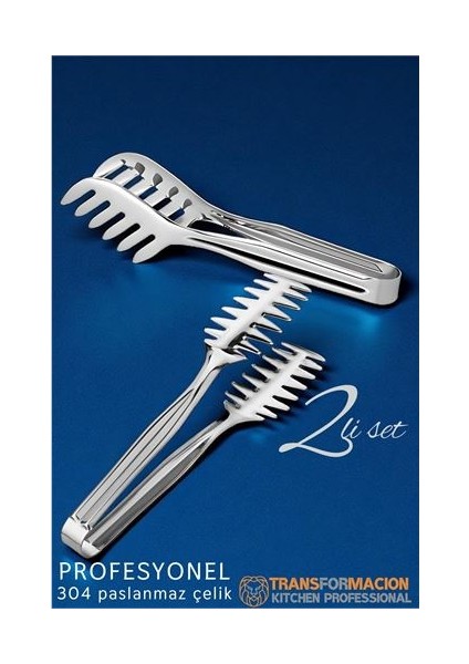 Winwinstore Mutfak Maşa Seti - Makarna Pasta Salata Çok Amaçlı Maşa 2 Li Set 304 Paslanmaz Çelik
