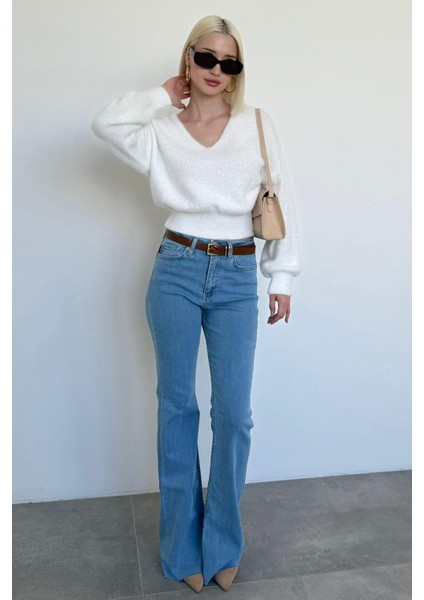 Kemik Rengi V Yaka Yumuşak Dokulu Kadın Kazak MG2499 fırsatları