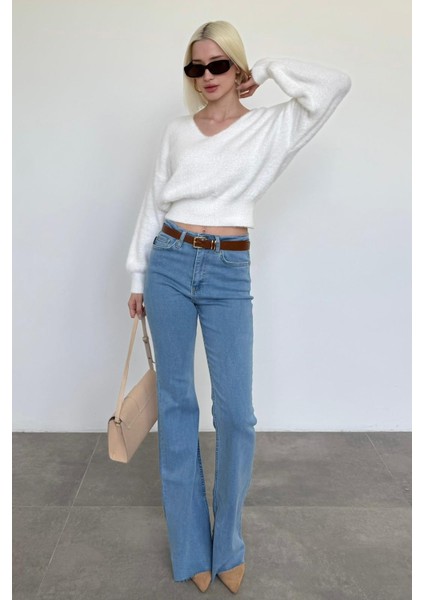 Kemik Rengi V Yaka Yumuşak Dokulu Kadın Kazak MG2499 indirimleri