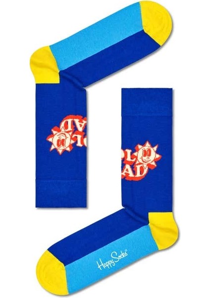 Mavi ve Sarı Renkli Çorap Cool Dad Desenli Pamuklu Soket Çorap 36-40 Beden