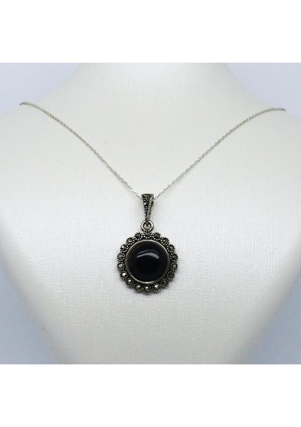 925 Ayar Gümüş Oltu Taşı Güneş Kolye