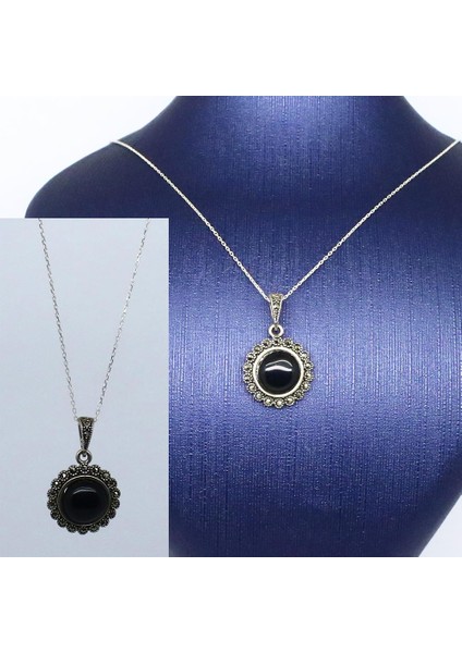 925 Ayar Gümüş Oltu Taşı Güneş Kolye fırsatları