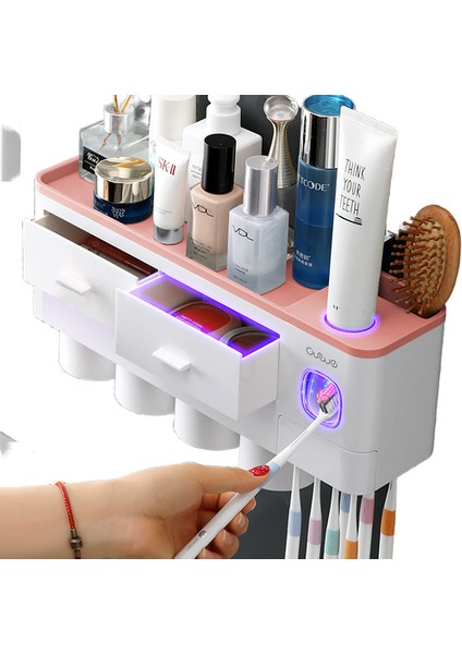 Banyo Aksesuarları Organizatör Seti Diş Fırçası Tutucu Otomatik Diş Macunu Dağıtıcı Tutucu Diş Fırçası Duvar Montaj Raf Araçları Seti | Diş Fırçası ve diş Macunu Tutucular (Yurt Dışından) indirimleri