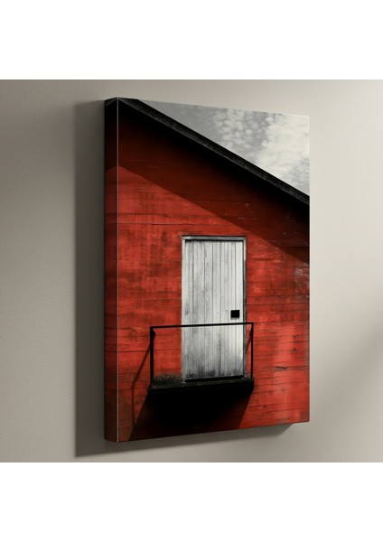 Kırmızı Duvar Beyaz Kapı Soyut Tablosu