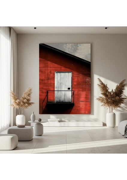 Kırmızı Duvar Beyaz Kapı Soyut Tablosu fırsatları