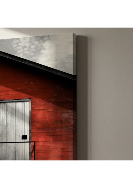 Kırmızı Duvar Beyaz Kapı Soyut Tablosu indirimleri