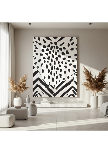Soyut Siyah Beyaz Zigzag ve Nokta Desenli Modern Sanat Tablosu fırsatları