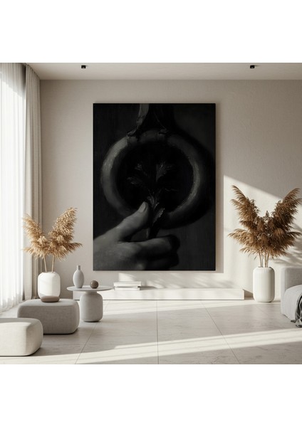 Karanlık Romantizm Tarzı Monokrom Bitkisel Çalışma Tablosu fırsatları