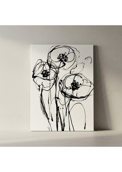 Soyut Siyah Beyaz Çiçek Desenli Modern Sanat Tablosu fiyatları