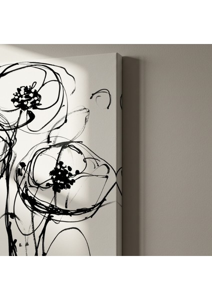 Soyut Siyah Beyaz Çiçek Desenli Modern Sanat Tablosu indirimleri