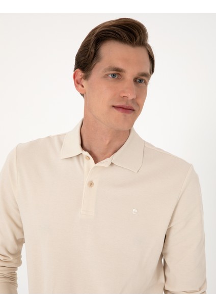Erkek Bej Slim Fit Kıvrılmaz Polo Yaka Basic Pike Sweatshirt 50314048-VR011 fiyatları