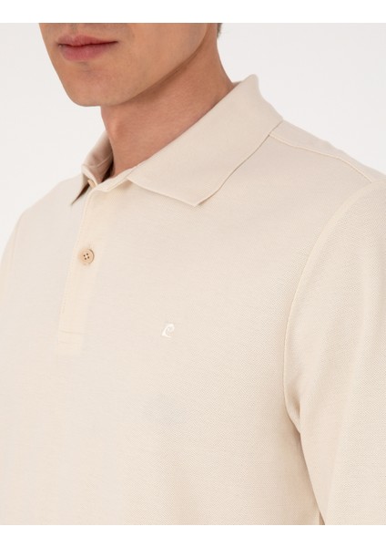Erkek Bej Slim Fit Kıvrılmaz Polo Yaka Basic Pike Sweatshirt 50314048-VR011