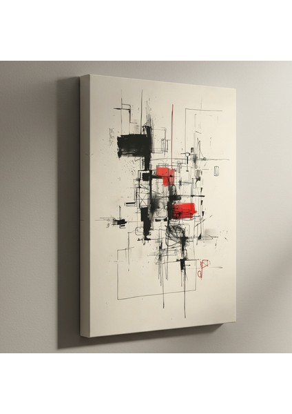 Soyut Geometrik Desenler ve Koyu Renkler Baskın Karmaşık Yapı Tablosu