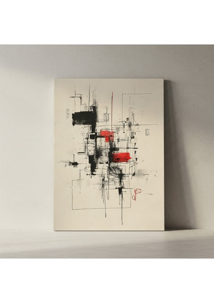 Soyut Geometrik Desenler ve Koyu Renkler Baskın Karmaşık Yapı Tablosu fiyatları