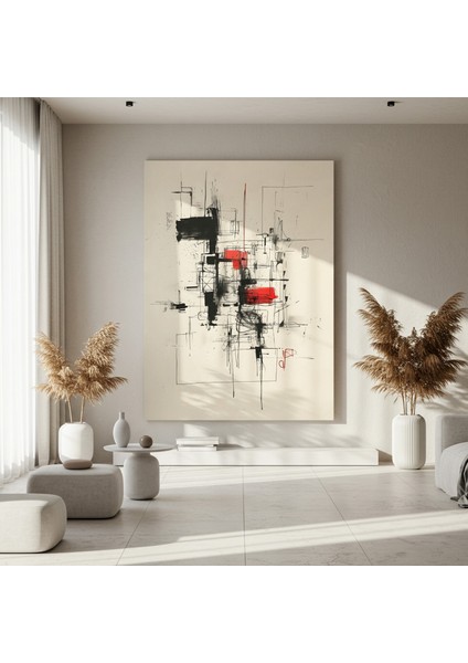 Soyut Geometrik Desenler ve Koyu Renkler Baskın Karmaşık Yapı Tablosu fırsatları