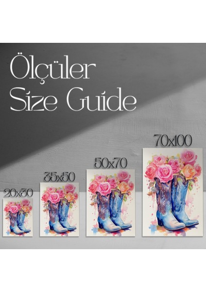 Suluboya Tekniğiyle Çizilmiş Pembe Güller ve Kovboy Çizmeleri Soyut Sanat Tablosu modelleri