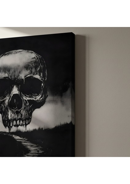 Karanlık Gotik Tarzı Kafatası ve Yol Illüstrasyon Tablosu indirimleri
