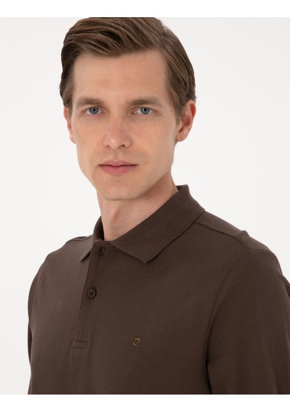 Erkek Koyu Kahverengi Slim Fit Kıvrılmaz Polo Yaka Basic Pike Sweatshirt 50314048-VR084 fiyatları