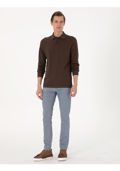 Erkek Koyu Kahverengi Slim Fit Kıvrılmaz Polo Yaka Basic Pike Sweatshirt 50314048-VR084 fırsatları