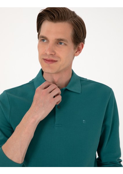 Erkek Zümrüt Slim Fit Kıvrılmaz Polo Yaka Basic Pike Sweatshirt 50314048-VR055 fiyatları