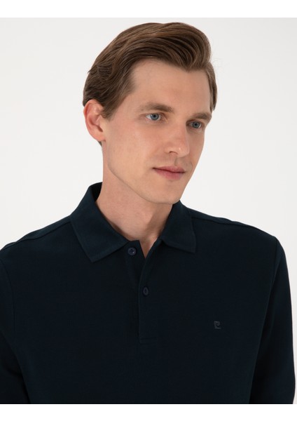 Erkek Lacivert Slim Fit Kıvrılmaz Polo Yaka Basic Pike Sweatshirt 50314048-VR033 fiyatları