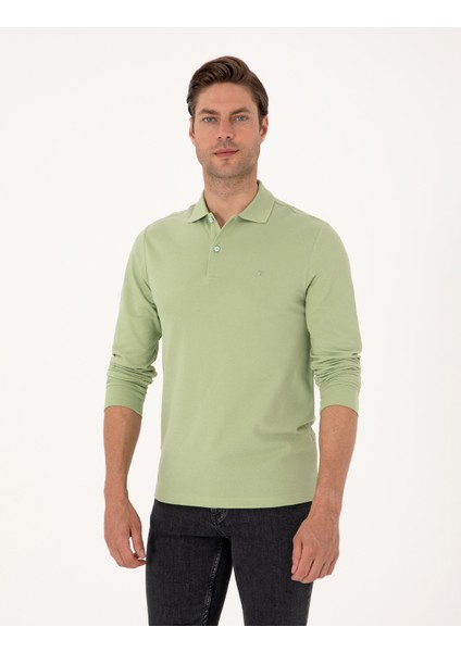 Erkek Çağla Slim Fit Kıvrılmaz Polo Yaka Basic Pike Sweatshirt 50314048-VR016