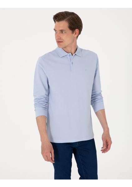 Erkek Açık Mavi Slim Fit Kıvrılmaz Polo Yaka Basic Pike Sweatshirt 50314048-VR003 modelleri