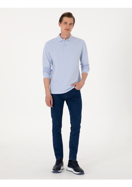 Erkek Açık Mavi Slim Fit Kıvrılmaz Polo Yaka Basic Pike Sweatshirt 50314048-VR003 fırsatları