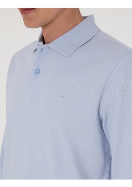 Erkek Açık Mavi Slim Fit Kıvrılmaz Polo Yaka Basic Pike Sweatshirt 50314048-VR003