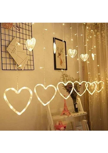 Renkli Animasyonlu Kalp Perde LED Işık 3 Metre, Evinize Şıklık Katacak