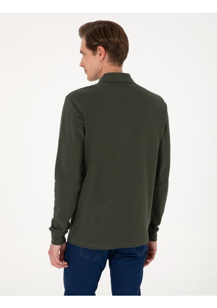Erkek Koyu Yeşil Slim Fit Kıvrılmaz Polo Yaka Basic Pike Sweatshirt 50314048-VR079 indirimleri