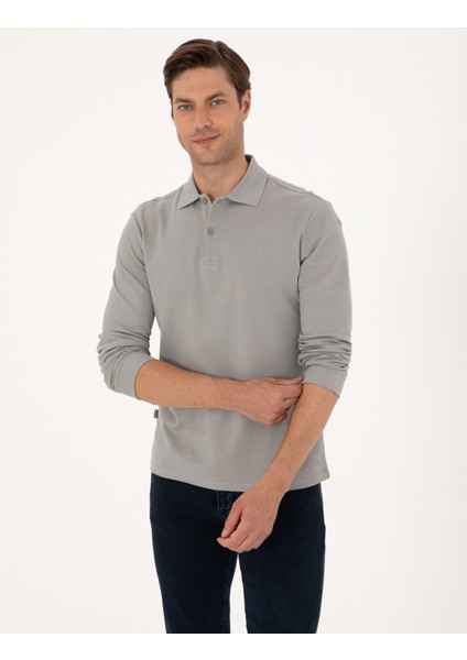 Erkek Gri Slim Fit Kıvrılmaz Polo Yaka Basic Pike Sweatshirt 50314048-VR024 modelleri