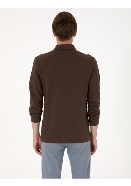 Erkek Koyu Kahverengi Slim Fit Kıvrılmaz Polo Yaka Basic Pike Sweatshirt 50314048-VR084 indirimleri