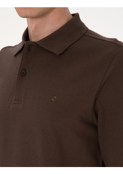 Erkek Koyu Kahverengi Slim Fit Kıvrılmaz Polo Yaka Basic Pike Sweatshirt 50314048-VR084
