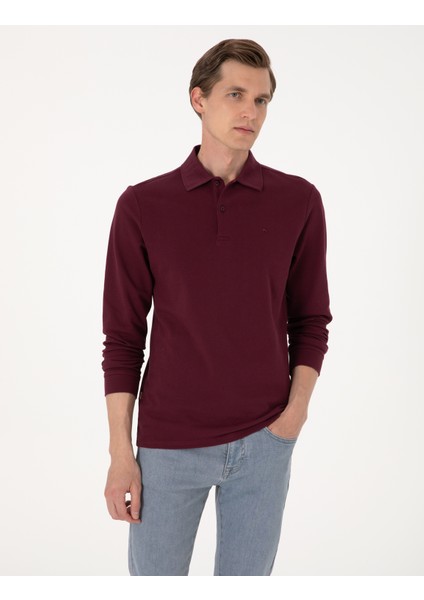 Erkek Bordo Slim Fit Kıvrılmaz Polo Yaka Basic Pike Sweatshirt 50314048-VR014 modelleri