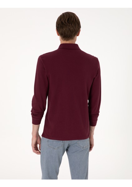Erkek Bordo Slim Fit Kıvrılmaz Polo Yaka Basic Pike Sweatshirt 50314048-VR014 indirimleri