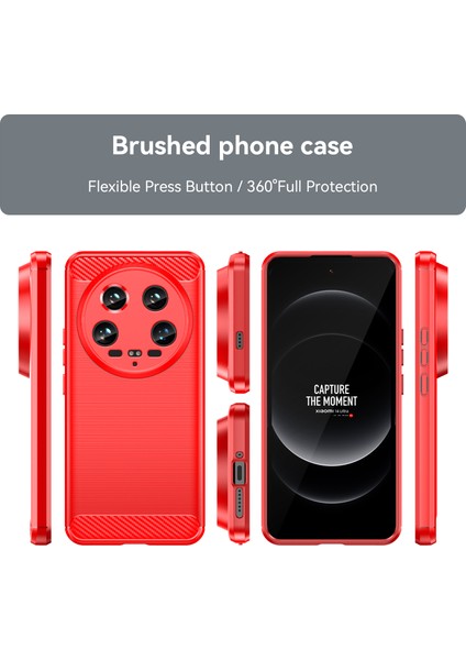 Xiaomi 14 Ultra Için Yumuşak Karbon Fiber Fırçalanmış Tpu Telefon Kılıfı - Kırmızı (Yurt Dışından) modelleri