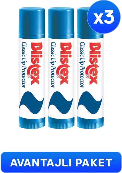 3 x Klasik Dudak Koruyucusu Gkf 10 Lip Protector SPF10 4,25 G