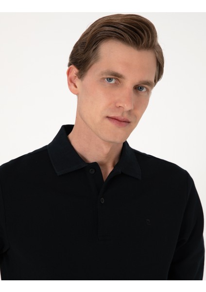 Erkek Siyah Slim Fit Kıvrılmaz Polo Yaka Basic Pike Sweatshirt 50314048-VR046 fiyatları