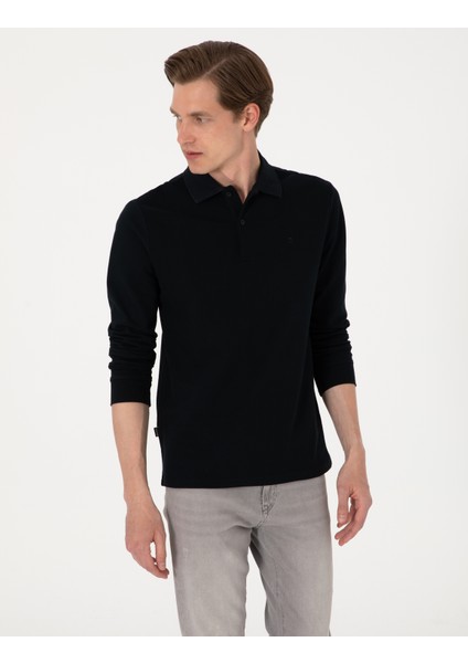 Erkek Siyah Slim Fit Kıvrılmaz Polo Yaka Basic Pike Sweatshirt 50314048-VR046 modelleri