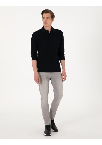 Erkek Siyah Slim Fit Kıvrılmaz Polo Yaka Basic Pike Sweatshirt 50314048-VR046 fırsatları